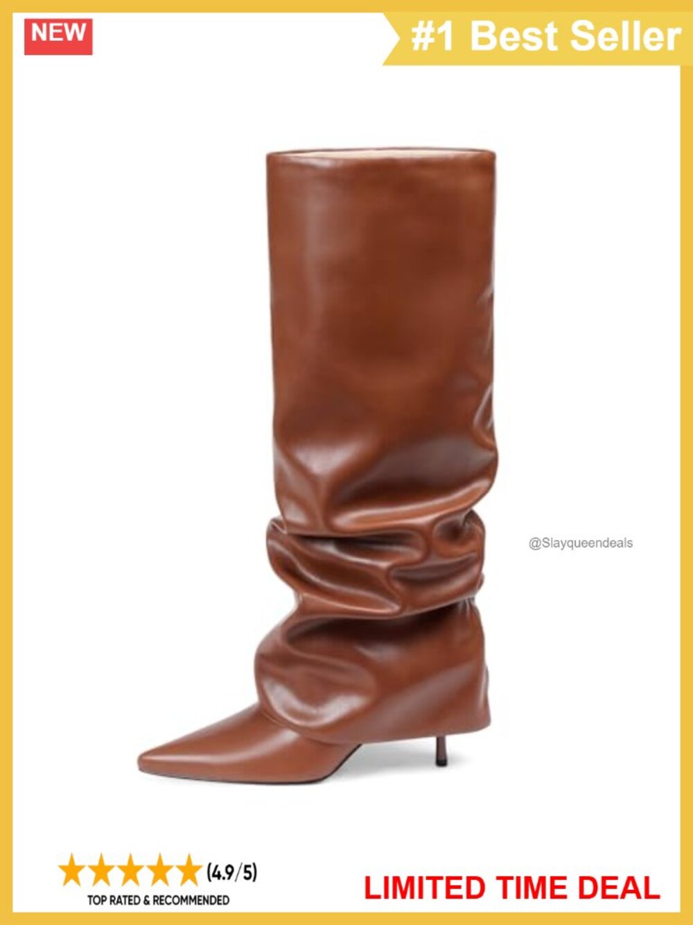 Faux Leather Wide Calf Slouch Knee High Stiletto Boots